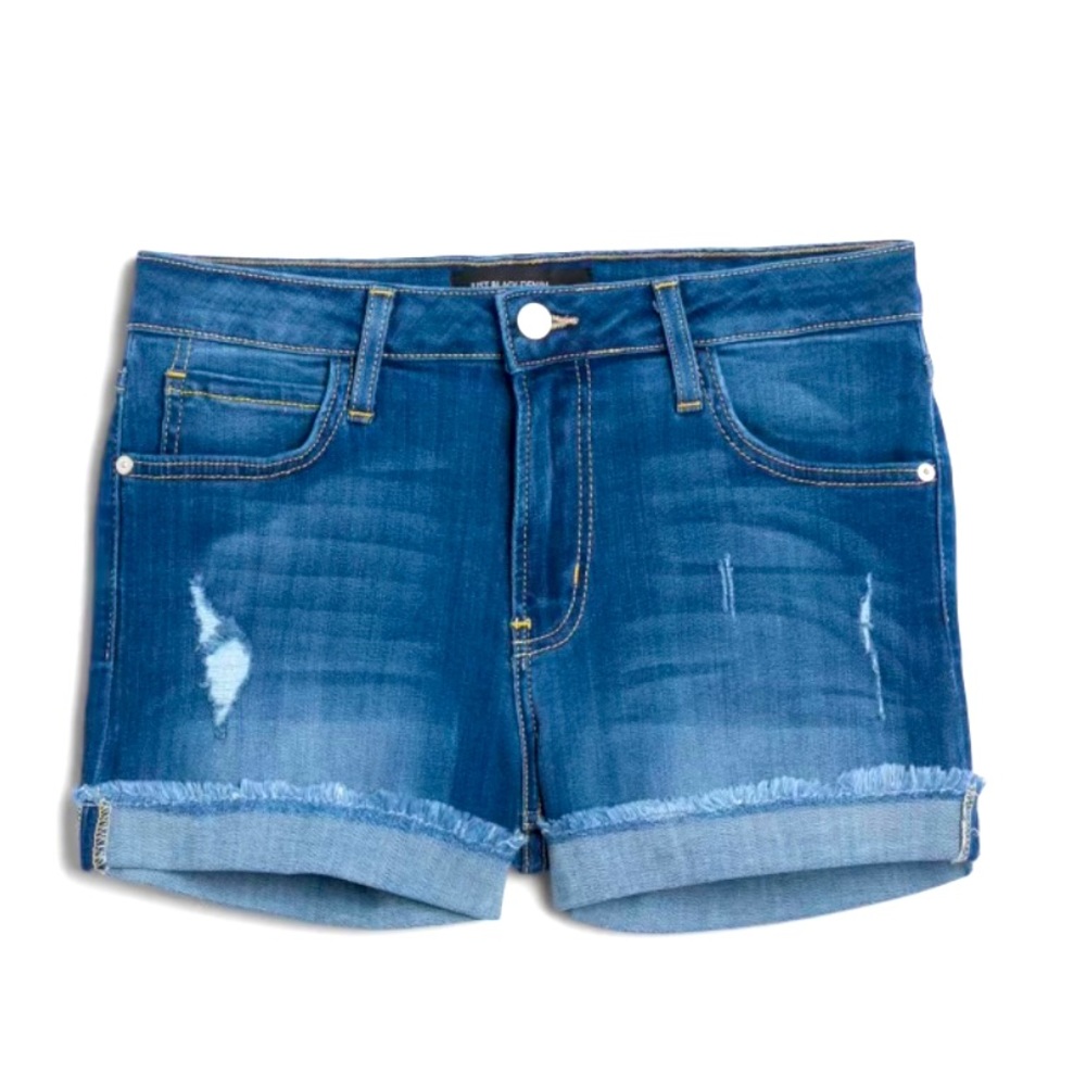 JUST BLACK
Romeo Distressed Cuffed Frayed
Hem Denim Short